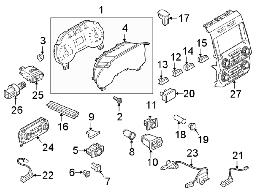 Diagram INSTRUMENT PANEL. CLUSTER & SWITCHES. for your 2023 Ford Mustang Mach-E  California Route 1 Sport Utility 