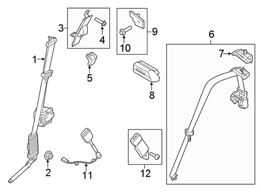 Diagram RESTRAINT SYSTEMS. FRONT SEAT BELTS. for your 2012 Ford Mustang   