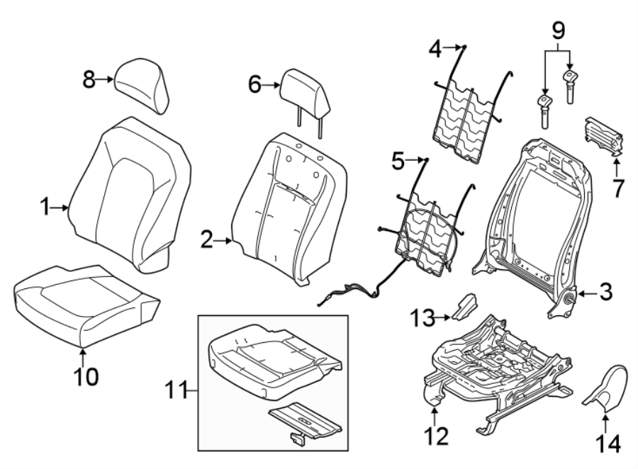 Diagram SEATS & TRACKS. FRONT SEAT COMPONENTS. for your 1991 Ford F-150   