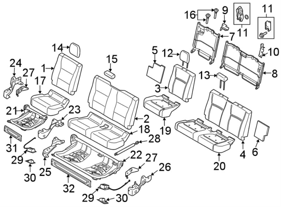 Diagram SEATS & TRACKS. REAR SEAT COMPONENTS. for your Ford F-250 Super Duty  