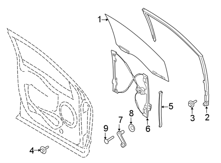 Diagram FRONT DOOR. GLASS & HARDWARE. for your 2023 Ford F-150  XLT Standard Cab Pickup Fleetside 