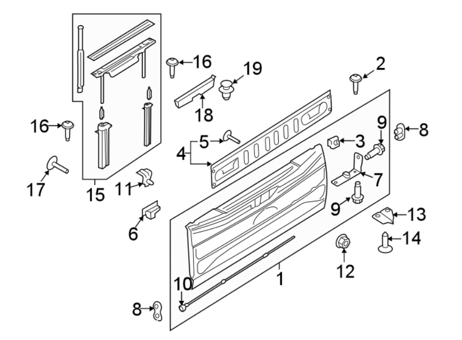 Diagram TAIL GATE. for your 2012 Ford F-150 6.2L V8 A/T 4WD Platinum Crew Cab Pickup Fleetside 