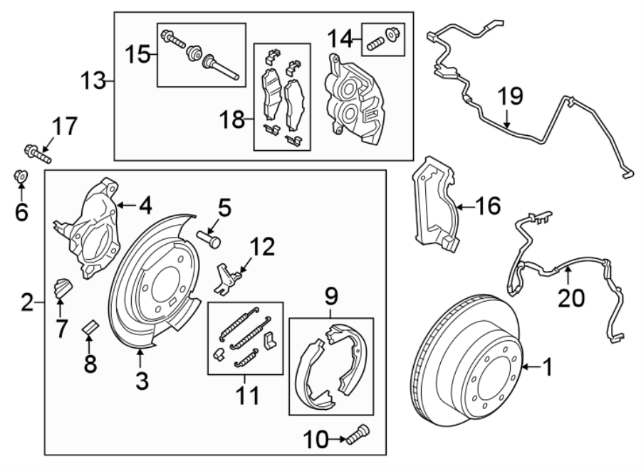 Diagram REAR SUSPENSION. BRAKE COMPONENTS. for your Ford F-350 Super Duty  