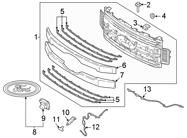 Diagram Grille & components. for your 2018 Lincoln MKZ Select Hybrid Sedan  