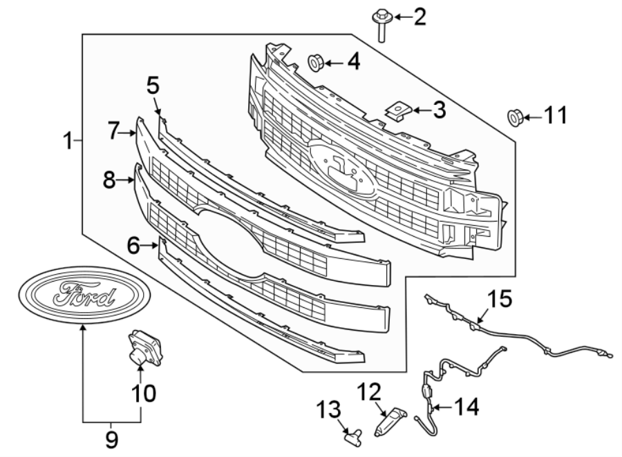 Diagram GRILLE & COMPONENTS. for your 2003 Ford F-150 5.4L Triton V8 CNG M/T 4WD XLT Crew Cab Pickup Stepside 