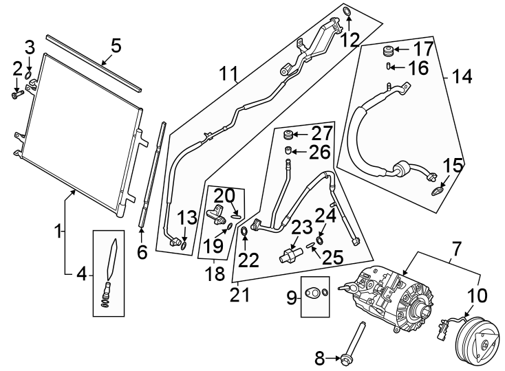 Diagram Air conditioner & heater. Compressor & lines. Condenser. for your 2009 Ford Ranger   