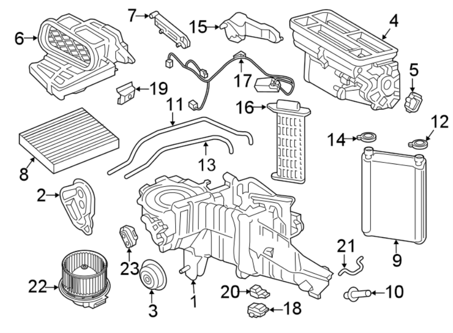 Diagram AIR CONDITIONER & HEATER. EVAPORATOR & HEATER COMPONENTS. for your Ford