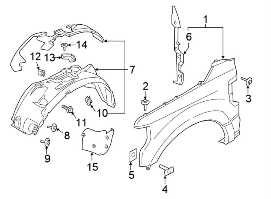 Diagram FENDER & COMPONENTS. for your 2021 Ford F-250 Super Duty 6.7L Power-Stroke V8 DIESEL A/T RWD XL Crew Cab Pickup Fleetside 