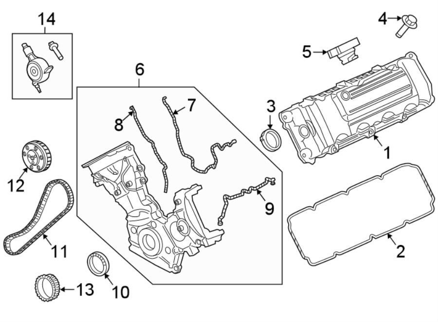 Diagram VALVE & TIMING COVERS. for your 2013 Lincoln MKZ Base Sedan 2.0L EcoBoost A/T FWD 