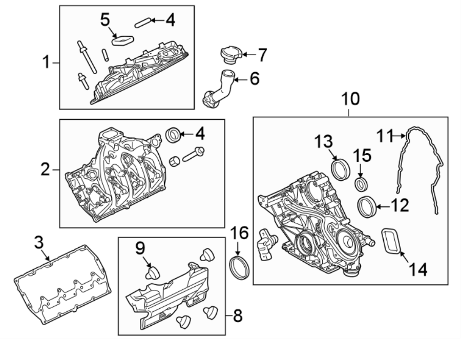 Diagram VALVE & TIMING COVERS. for your Ford F-250 Super Duty  