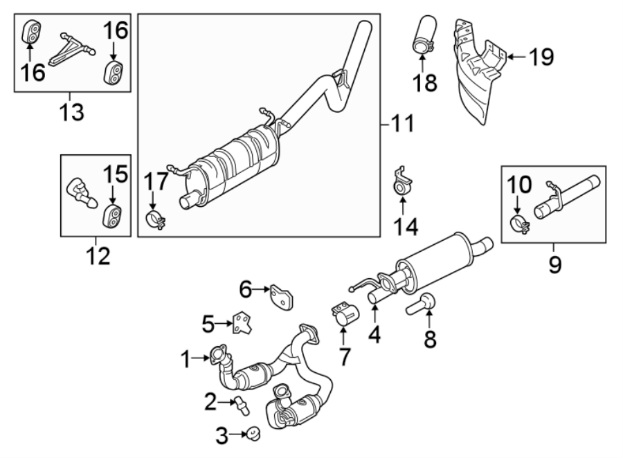 Diagram EXHAUST SYSTEM. EXHAUST COMPONENTS. for your 2016 Lincoln MKZ Black Label Sedan  