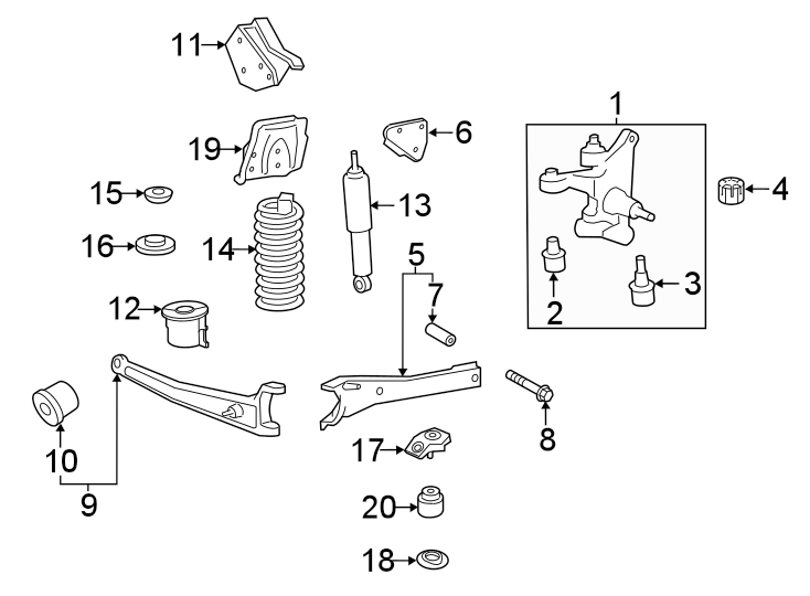 Diagram FRONT SUSPENSION. SUSPENSION COMPONENTS. for your 2019 Ford F-150 3.0L Power-Stroke V6 DIESEL A/T RWD Platinum Crew Cab Pickup Fleetside 