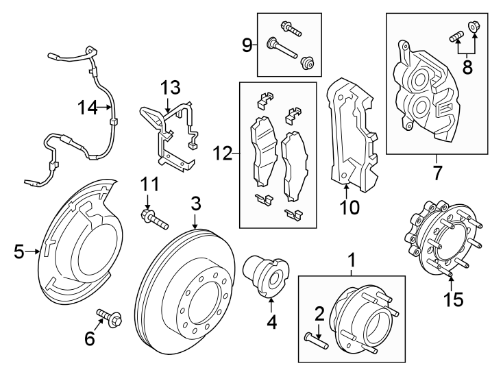 Diagram FRONT SUSPENSION. BRAKE COMPONENTS. for your 2019 Ford F-150 3.3L Duratec V6 FLEX A/T RWD XL Crew Cab Pickup Fleetside 