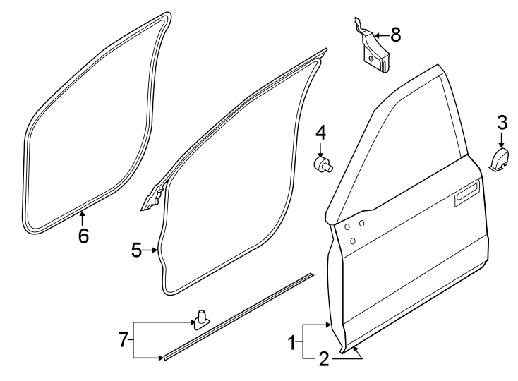 Diagram FRONT DOOR. DOOR & COMPONENTS. for your 2024 Ford F-150  Platinum Crew Cab Pickup Fleetside 