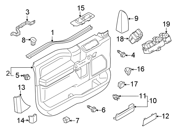 Diagram FRONT DOOR. INTERIOR TRIM. for your 2020 Ford F-350 Super Duty 6.2L V8 FLEX A/T RWD XLT Extended Cab Pickup 