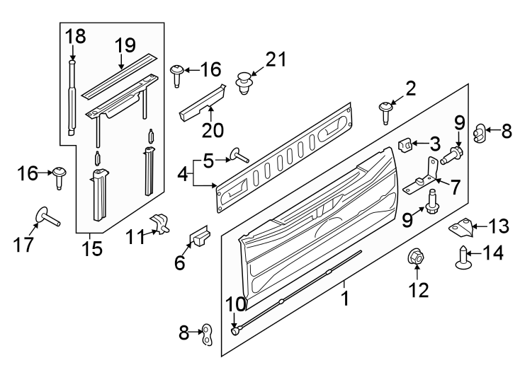 Diagram TAIL GATE. for your 2014 Ford F-150 3.7L V6 CNG A/T RWD XL Crew Cab Pickup Fleetside 