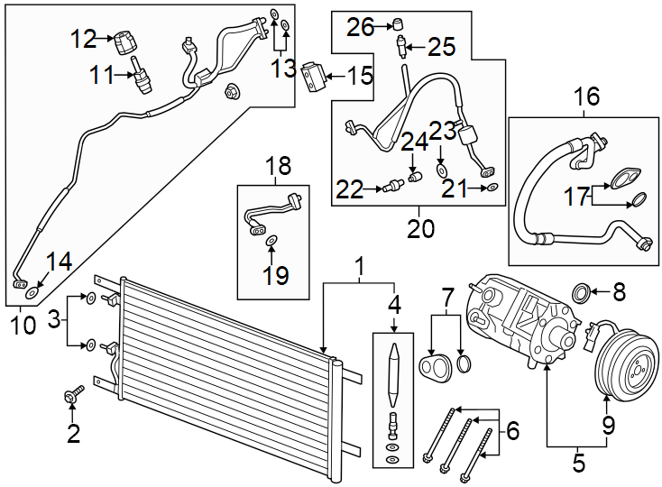 Diagram Air conditioner & heater. Compressor & lines. Condenser. for your 2004 Ford Ranger   