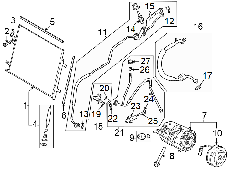 Diagram Air conditioner & heater. Compressor & lines. Condenser. for your 2002 Ford Ranger   