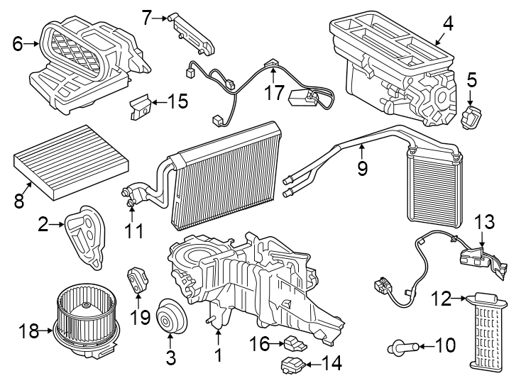 Diagram Air conditioner & heater. Evaporator & heater components. for your 2005 Ford Expedition   