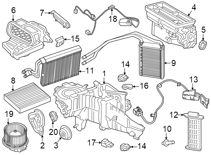 Diagram Air conditioner & heater. Evaporator & heater components. for your Ford