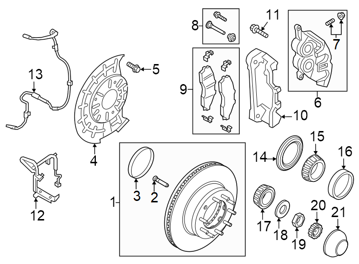 Diagram Front suspension. Brake components. for your 2019 Ford F-150  XL Crew Cab Pickup Fleetside 