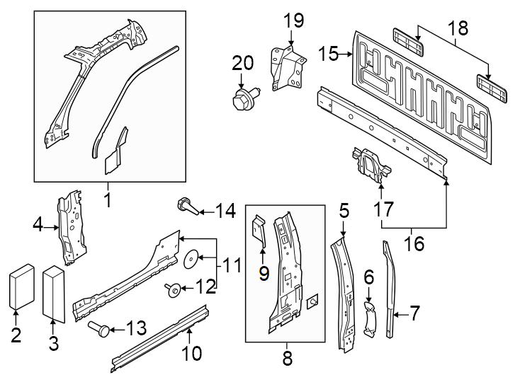 Diagram Back panel. Hinge pillar. for your 2017 Ford F-150   