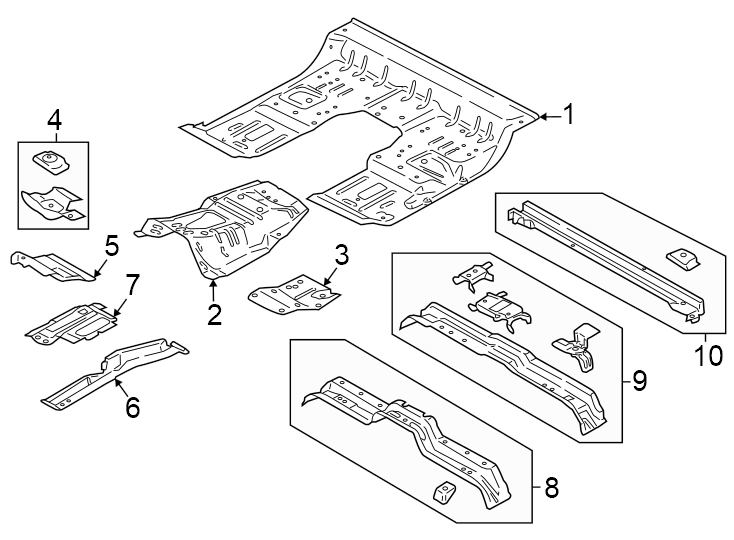 Diagram Floor. for your 2024 Ford F-250 Super Duty 6.7L Power-Stroke V8 DIESEL A/T 4WD XLT Crew Cab Pickup Fleetside 