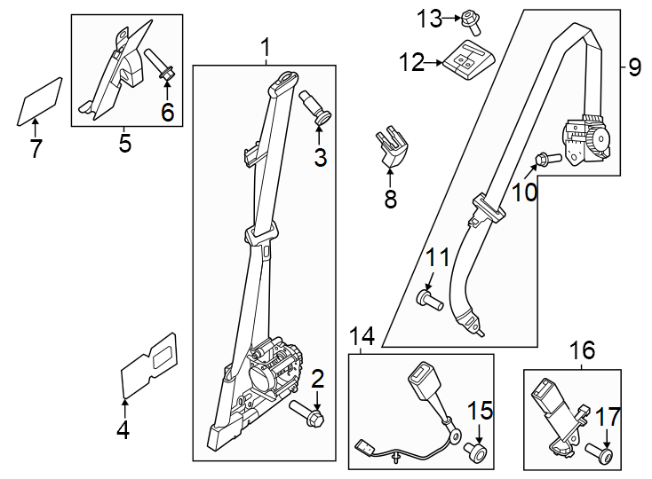 Diagram Restraint systems. Front seat belts. for your 2009 Ford F-150 5.4L Triton V8 FLEX A/T RWD XLT Standard Cab Pickup Fleetside 