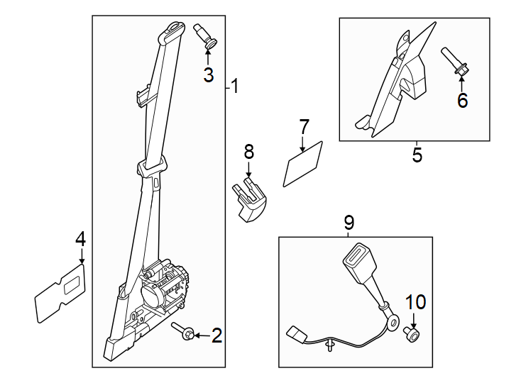 Diagram Restraint systems. Front seat belts. for your 2009 Ford F-150 5.4L Triton V8 FLEX A/T RWD XLT Crew Cab Pickup Fleetside 