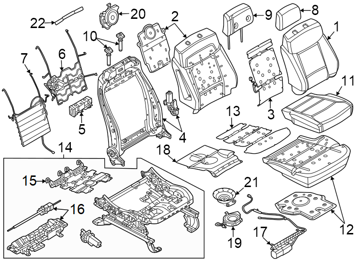 Diagram Seats & tracks. Passenger seat components. for your 2020 Ford EcoSport   