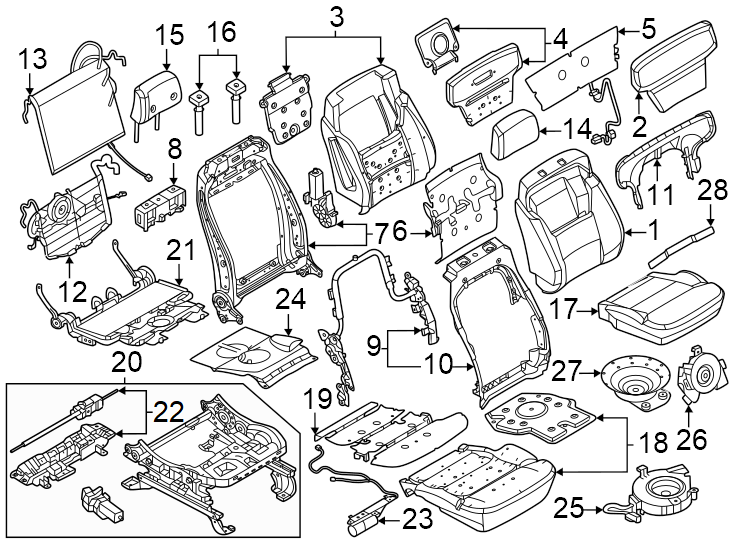 Diagram Seats & tracks. Passenger seat components. for your 2023 Ford F-350 Super Duty   