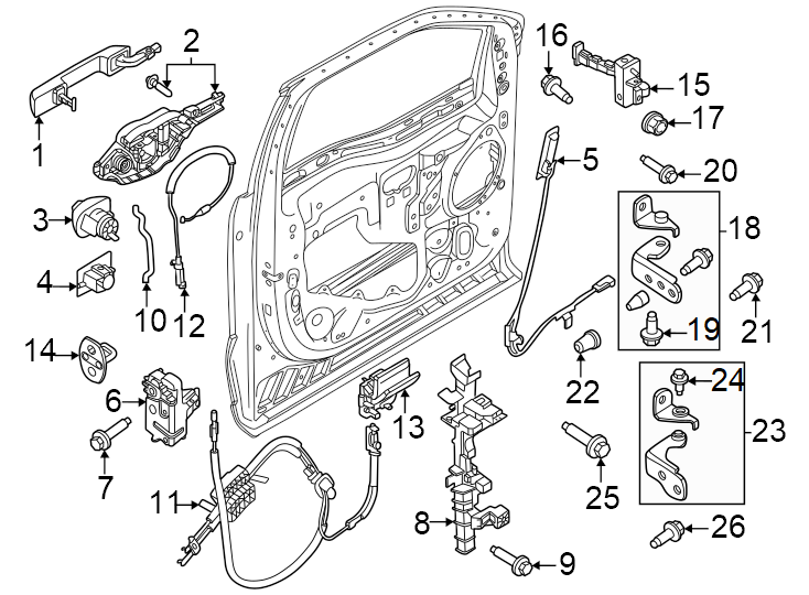 Diagram Front door. Lock & hardware. for your 2016 Lincoln MKZ Black Label Sedan  