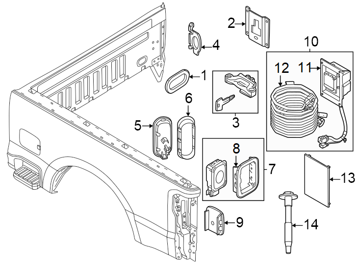 Diagram Pick up box. Cargo area trim. for your 2017 Ford F-350 Super Duty 6.7L Power-Stroke V8 DIESEL A/T 4WD XL Extended Cab Pickup Fleetside 