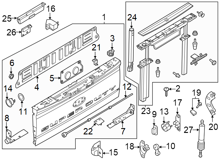 Diagram Tail gate. for your 2016 Ford F-150 5.0L V8 FLEX A/T 4WD Lariat Crew Cab Pickup Fleetside 