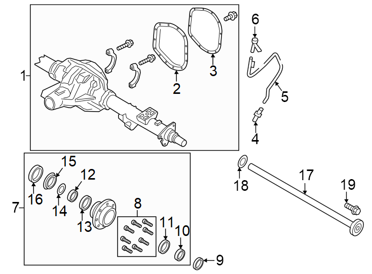 Diagram Rear suspension. Rear axle. for your 2018 Ford F-150 2.7L EcoBoost V6 A/T 4WD XL Crew Cab Pickup Fleetside 