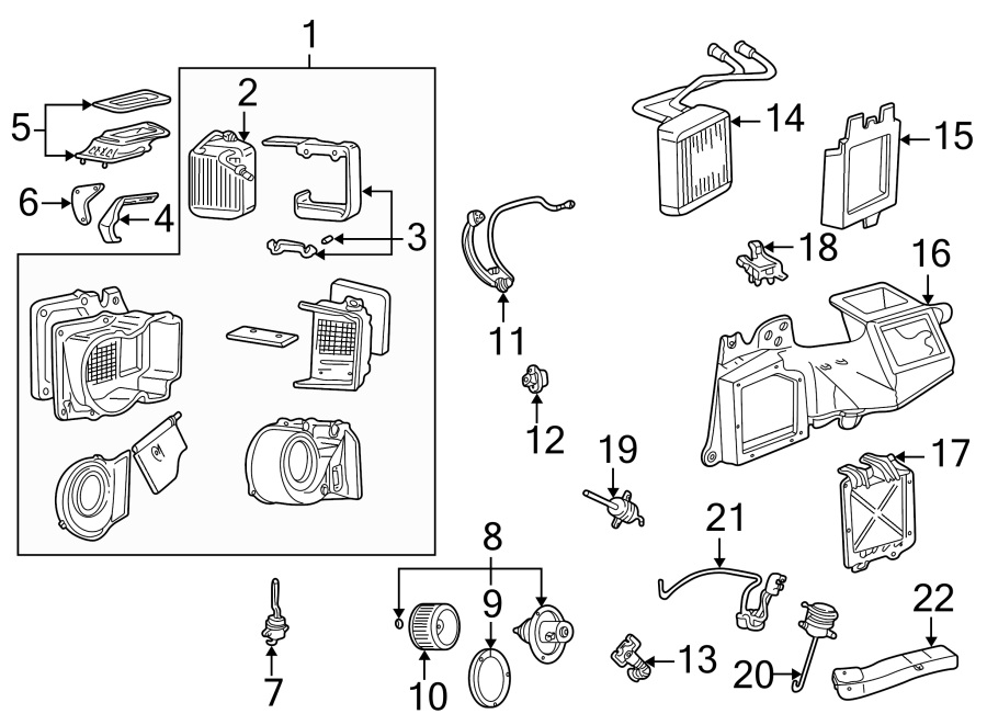 Diagram AIR CONDITIONER & HEATER. EVAPORATOR & HEATER COMPONENTS. for your 2019 Ford Ranger   