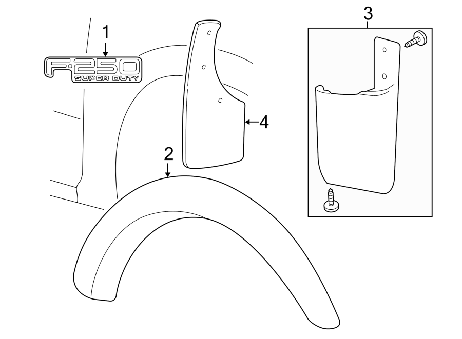 Diagram FENDER. EXTERIOR TRIM. for your 2006 Ford F-250 Super Duty 6.8L Triton V10 M/T 4WD XLT Extended Cab Pickup Fleetside 