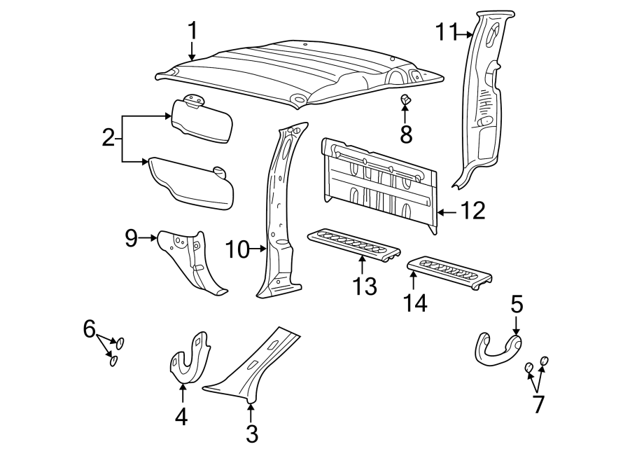 Diagram INTERIOR TRIM. for your 2003 Ford F-150 5.4L Triton V8 CNG M/T RWD XLT Crew Cab Pickup Stepside 