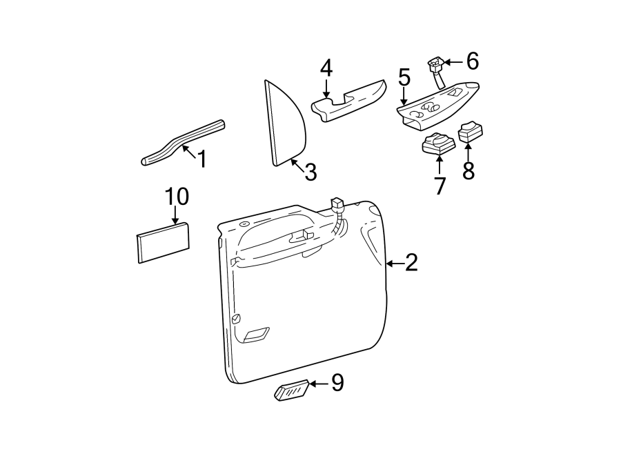 Diagram FRONT DOOR. INTERIOR TRIM. for your 2010 Ford F-150 5.4L Triton V8 FLEX A/T RWD King Ranch Crew Cab Pickup Fleetside 