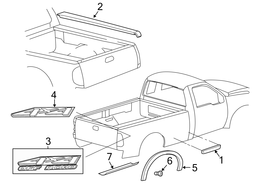 Diagram PICK UP BOX. EXTERIOR TRIM. for your 2013 Ford F-150  XL Extended Cab Pickup Fleetside 