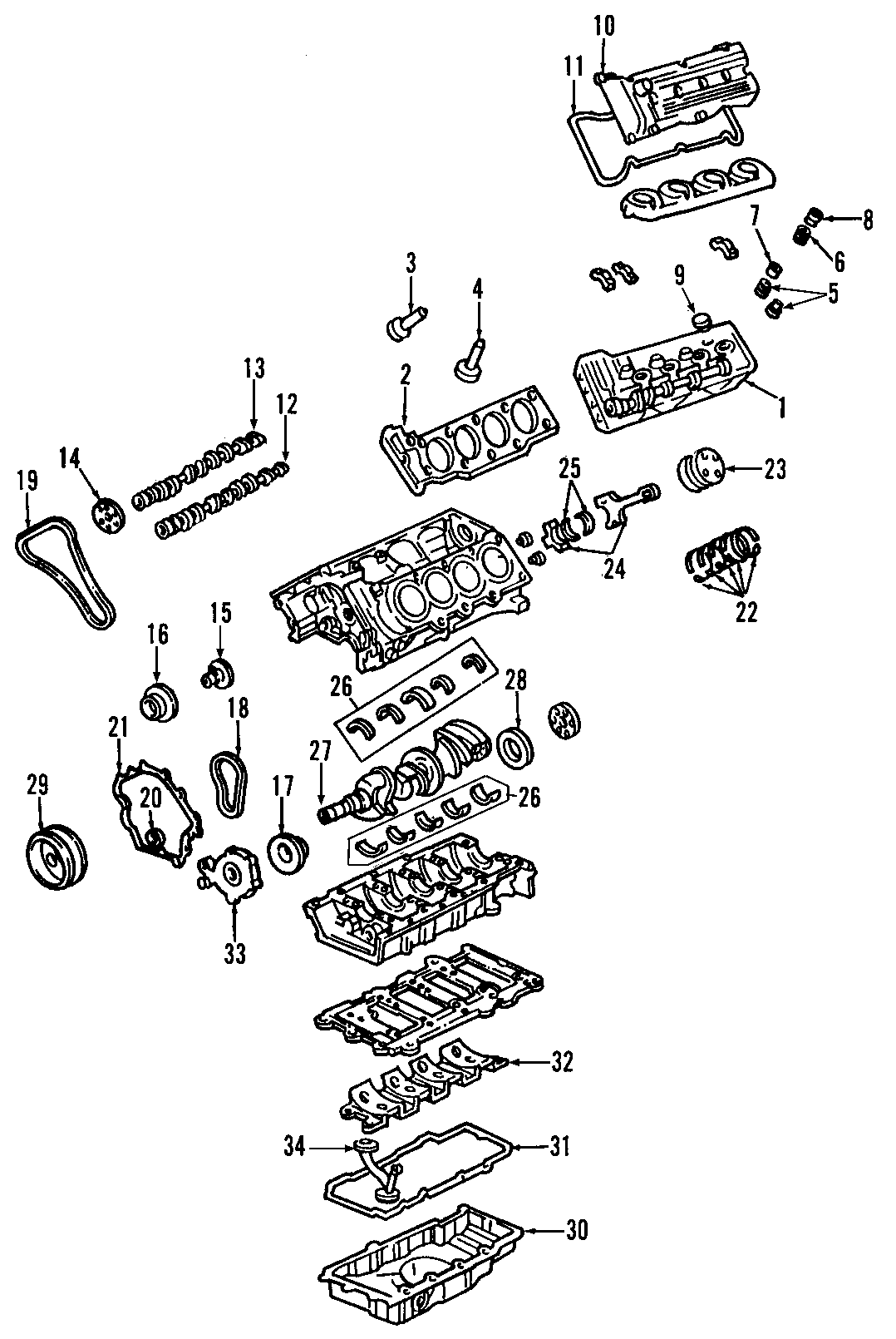 Diagram CAMSHAFT & TIMING. CRANKSHAFT & BEARINGS. CYLINDER HEAD & VALVES. LUBRICATION. MOUNTS. PISTONS. RINGS & BEARINGS. for your 2005 Chevrolet Equinox   