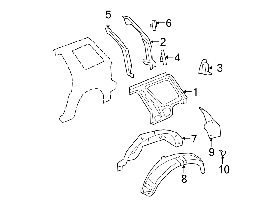 Diagram QUARTER PANEL. INNER STRUCTURE. for your 2018 Ford F-250 Super Duty 6.7L Power-Stroke V8 DIESEL A/T 4WD XL Standard Cab Pickup 