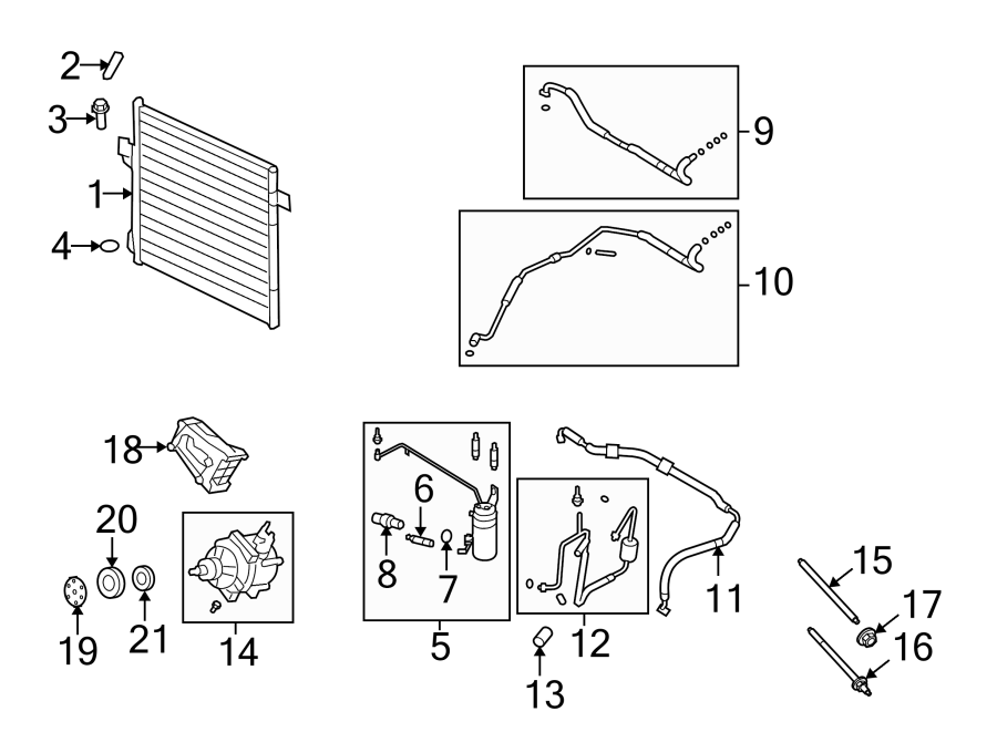 Diagram AIR CONDITIONER & HEATER. COMPRESSOR & LINES. CONDENSER. for your 2002 Ford Ranger   