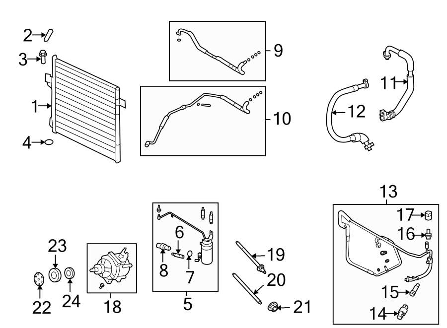 Diagram AIR CONDITIONER & HEATER. COMPRESSOR & LINES. CONDENSER. for your 2024 Ford F-150  STX Extended Cab Pickup Fleetside 