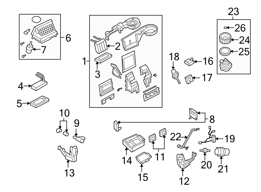 Diagram AIR CONDITIONER & HEATER. EVAPORATOR & HEATER COMPONENTS. for your Ford Explorer  