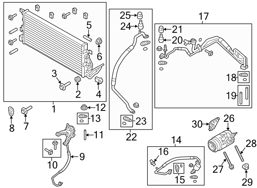 Diagram AIR CONDITIONER & HEATER. COMPRESSOR & LINES. CONDENSER. for your 2012 Ford Transit Connect   