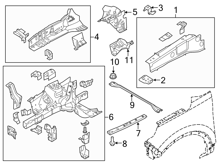 Diagram FENDER. STRUCTURAL COMPONENTS & RAILS. for your 2003 Ford F-150 5.4L Triton V8 CNG A/T RWD XLT Extended Cab Pickup Fleetside 