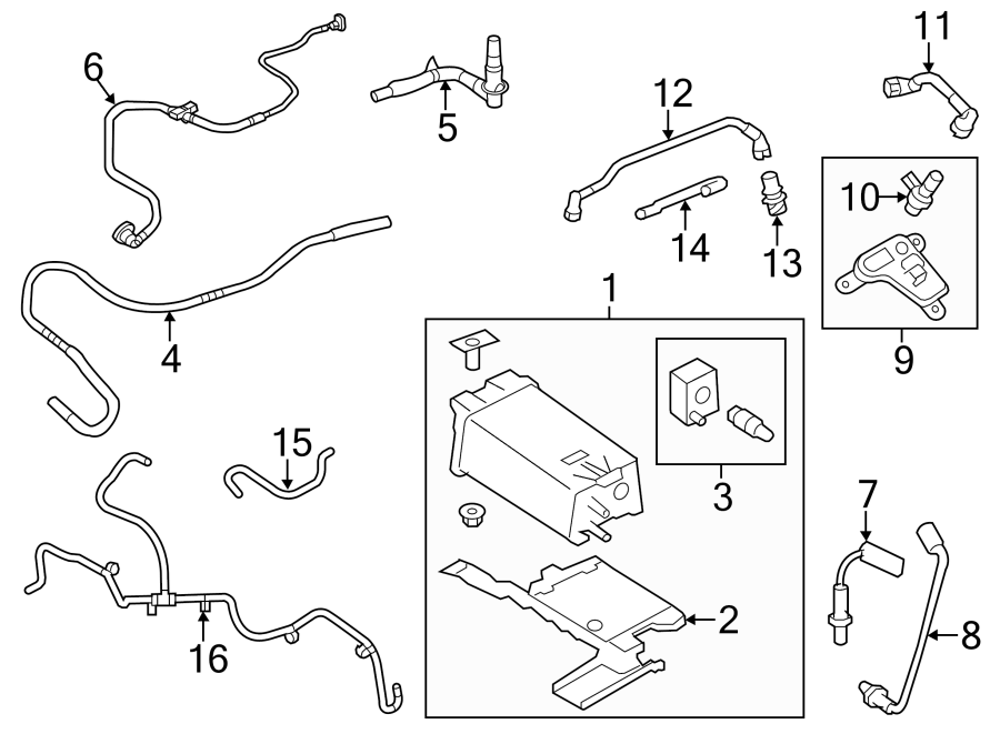 Diagram EMISSION SYSTEM. EMISSION COMPONENTS. for your Ford Edge  