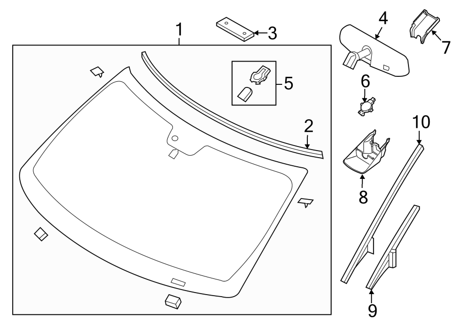 Diagram MOLDINGS. WINDSHIELD GLASS. for your Ford Edge  