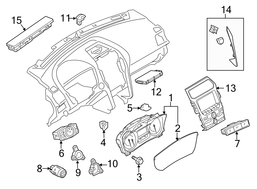 Diagram INSTRUMENT PANEL. CLUSTER & SWITCHES. for your 2021 Ford F-150   